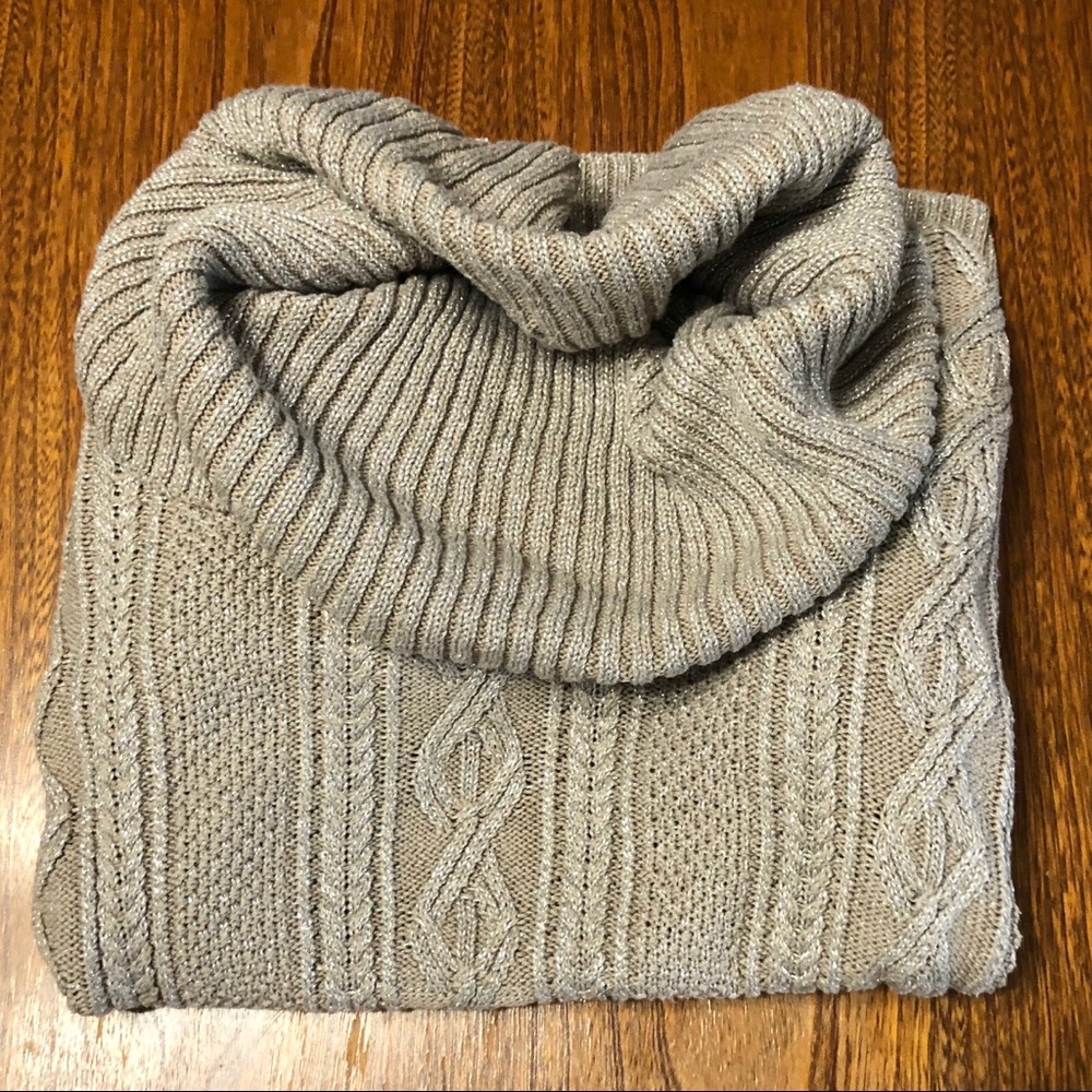 Tan shimmery cowl neck sweater by Belldini